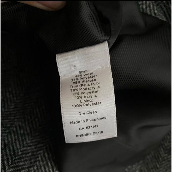 TALBOTS ABERDEEN SHETLAND WOOL  HERRINGBONE TAILORED BLAZER FAUX FUR TRIM SZ 8 - Picture 15 of 15